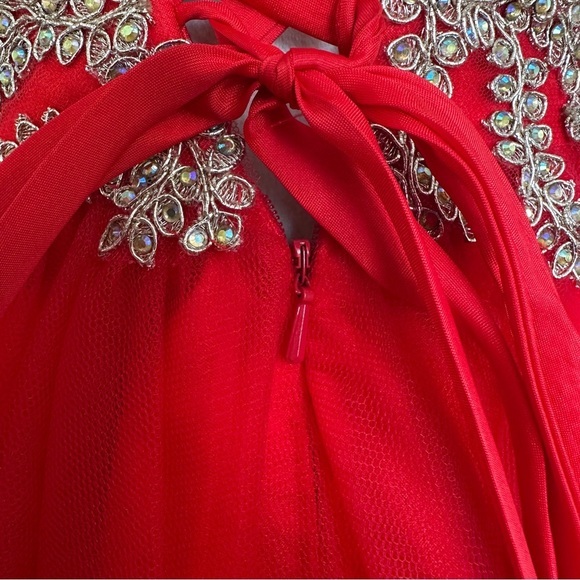 Damas By Tiffany Designs Beaded Dress GownSz Small Tulle Little Red Lace Corset - Picture 14 of 14